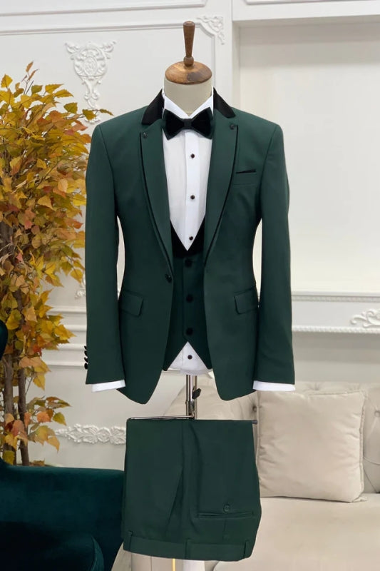 Dark Green Chic Notched Lapel Three-Piece Men's Prom Suit
