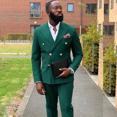 Dark Green Double Breasted Peak Lapel Best Fit Prom Suits