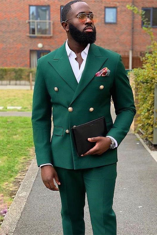Dark Green Double Breasted Peak Lapel Best Fit Prom Suits