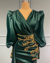 Dark Green Long Evening Dresses | Prom Evening Dresses with sleeves