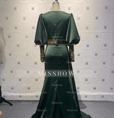 Dark Green Long Evening Dresses | Prom Evening Dresses with sleeves
