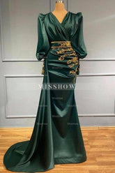 Dark Green Long Evening Dresses | Prom Evening Dresses with sleeves