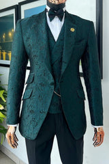 Dark Green Notched Lapel Three-Piece Slim Fit Prom Suits