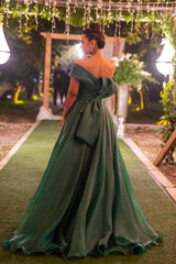 Dark Green One Shoulder Mermaid Front Split Evening Dress With Bowknot Strapless