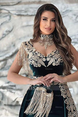 Dark Green Spaghetti Sleeveless Mermaid Floor-Length Satin Prom Evening Dresses