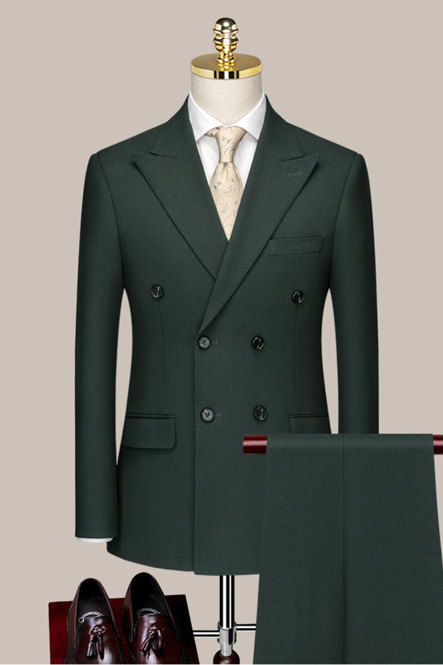 Dark Green Trendy Double Breasted Men's Suit For Prom