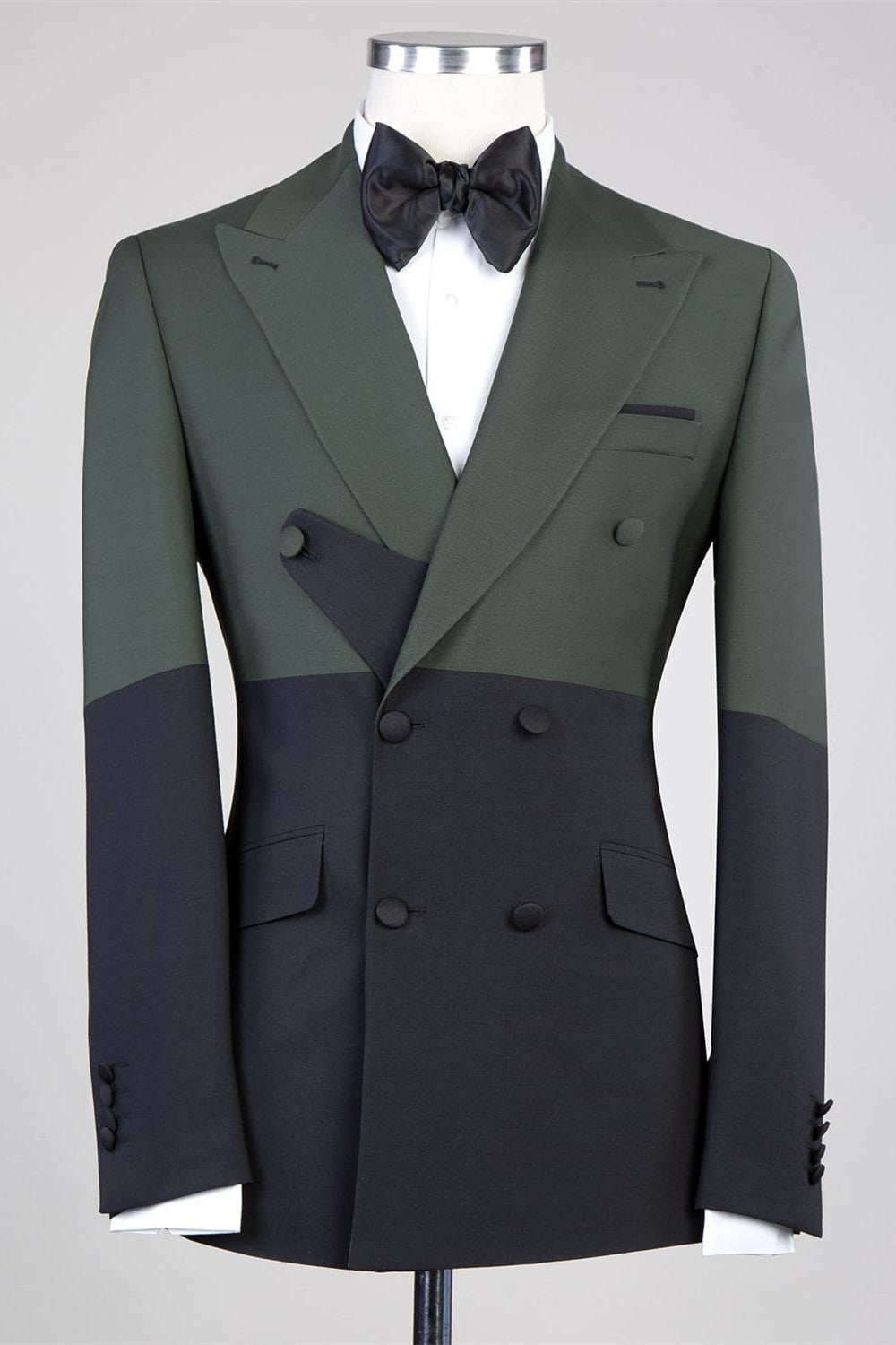 Dark Green and Black Latest Design Close Fitting Double-Breasted Men’s Suit