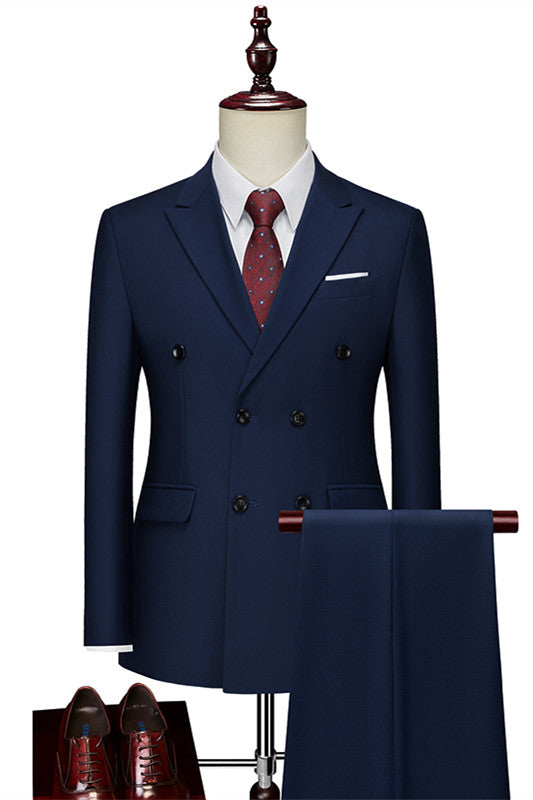 Dark Navy Double-Breasted Peaked Lapel Men's Suit
