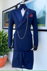 Dark Navy Peaked Lapel Two-Piece Stylish Prom Outfit