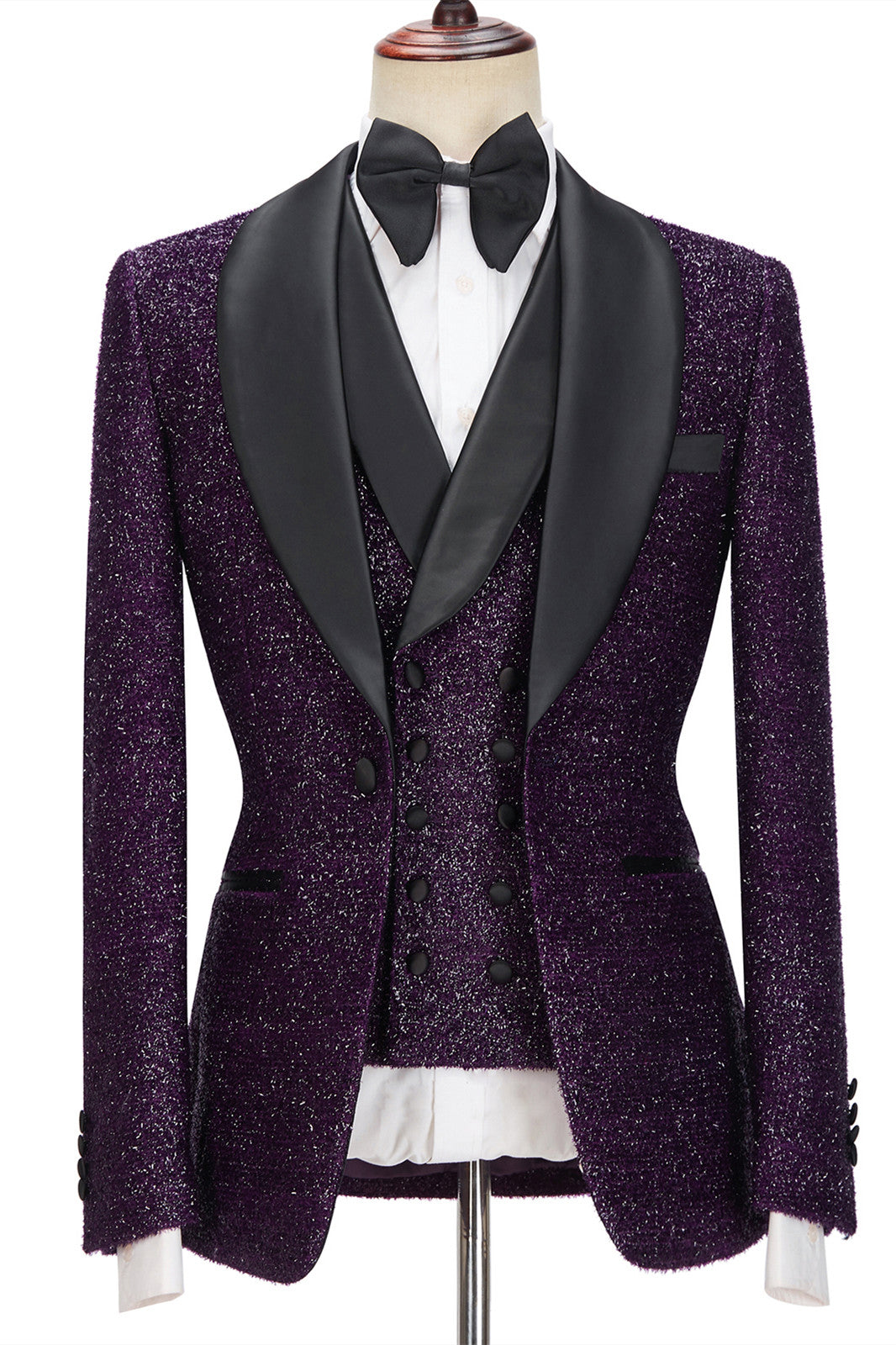 Dark Purple Sparkling Shawl Lapel 3-Piece Men’s Suit