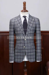 Darnell Elegant Gray Checkered Notch Lapel Business Attire for Men