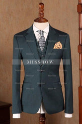 Dave Decent Dark Green Notched Lapel Three-Piece Prom Suit