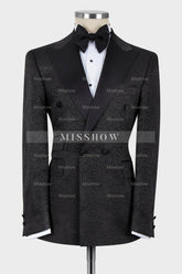 David Black Jacquard Double-Breasted Peaked Lapel Men’s Suit