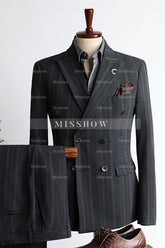 David Black Trendy Double Breasted Striped Two-Piece Men’s Business Suits