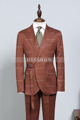 David Stylish Caramel Adjustable Belt Slim Fit Men’s Business Suit