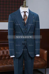 Dean Handsome Ocean Blue Notched Lapel Three-Piece Prom Suit
