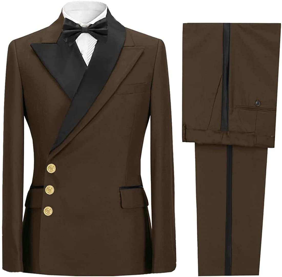 Deep Brown Close-Fitting Peaked Lapel Men's Prom Suit