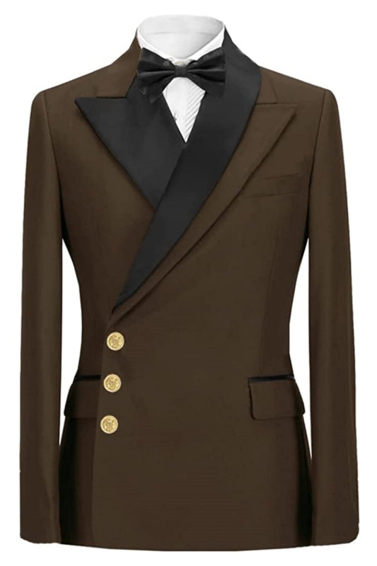 Deep Brown Close-Fitting Peaked Lapel Men's Prom Suit