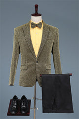 Deep Gold Peaked Lapel Two-Piece Sequined Prom Suit