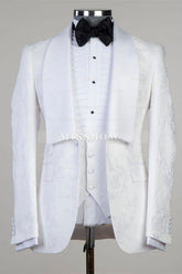 Dennis White Jacquard Shawl Lapel Three-Piece Men’s Wedding Suit