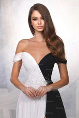 Designer A-Line Satin Off-The-Shoulder Sleeveless Prom Evening Dresses With Split Front