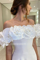 Designer A-Line Satin Off-The-Shoulder Sleeveless White Wedding Dresses With Split
