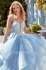 Designer A-Line Tulle Satin Scoop Sleeveless Prom Evening Dresses With Rhinestone