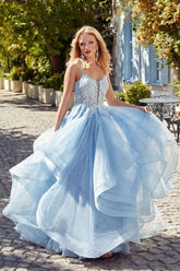 Designer A-Line Tulle Satin Scoop Sleeveless Prom Evening Dresses With Rhinestone