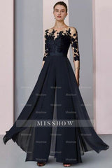 Designer Long Chiffon Festive Trouser Suits Lace Sleeves Mother of The Bride Dresses with Detachable Train