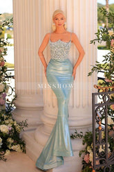 Designer Long Mermaid Spaghetti Straps Lace Prom Evening Dresses with Glitter