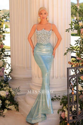 Designer Long Mermaid Spaghetti Straps Lace Prom Evening Dresses with Glitter