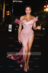 Designer Long Pink Mermaid Sexy Beading Sleeveless Prom Dress With Slit