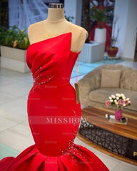 Designer Long Red Sleeveless Mermaid Prom Evening Dresses