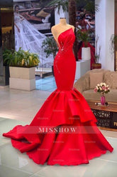 Designer Long Red Sleeveless Mermaid Prom Evening Dresses