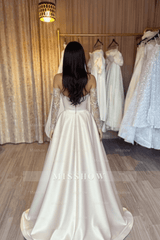 Designer Long Simple A-line Sweetheart Sequined Satin Prom Evening Dresses With Sleeves