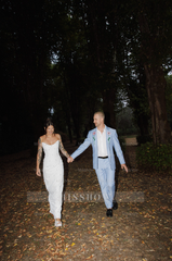 Designer Long White Strapless Column Satin Wedding Dress