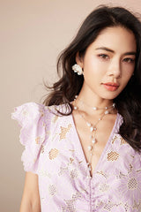 Designer Short Ivory V-neck Lace Dress with Flutter Sleeves