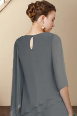 Designer Two Pieces Mother of The Bride Suit Chiffon Scoop Half Sleeve Bridesmaid Dresses With Ruffles