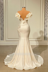 Designer White Long Pearl Ruffle Evening Dresses