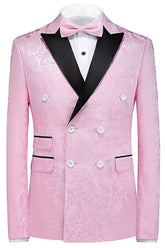 Double Breasted Pink Jacquard Three Piece New Prom Suit Arrival