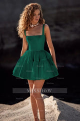 Double Shoulder Straps Sleeveless Short A Line Formal Dress With Pleated