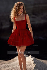 Double Shoulder Straps Sleeveless Short A Line Formal Dress With Pleated