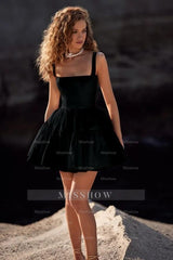 Double Shoulder Straps Sleeveless Short A Line Formal Dress With Pleated