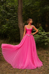Double shoulder straps Sleeveless Long Formal Dress With Pleated Sequin