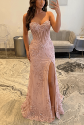 Pink sweetheart applique mermaid prom dress