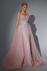 Dusty Rose Strapless Sweetheart A-Line Sequined Floor Length Formal Evening Gown
