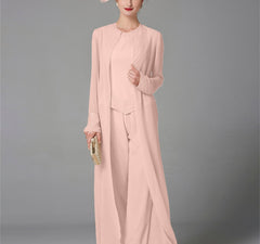 Chiffon Long Sleeves Mother Of The Bride Pantsuits With Jacket Sequins