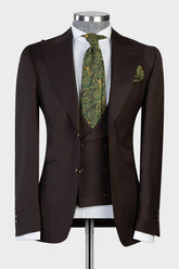 Earl Dark Brown Latest Peaked Lapel Three-Piece Men’s Business Suits