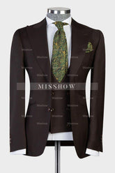 Earl Dark Brown Latest Peaked Lapel Three-Piece Men’s Business Suits