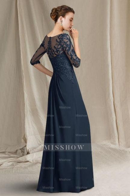 Elegant A-Line Lace Mother of The Bride Dress Scoop Neck Half Sleeve Bridesmaid Dresses With Appliques